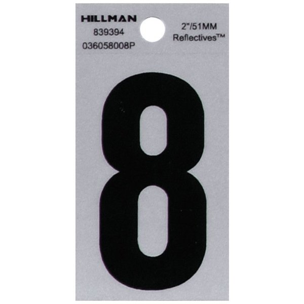 Hillman 2 in. Reflective Black Vinyl Self-Adhesive Number 8 1 pc, 6PK 839394